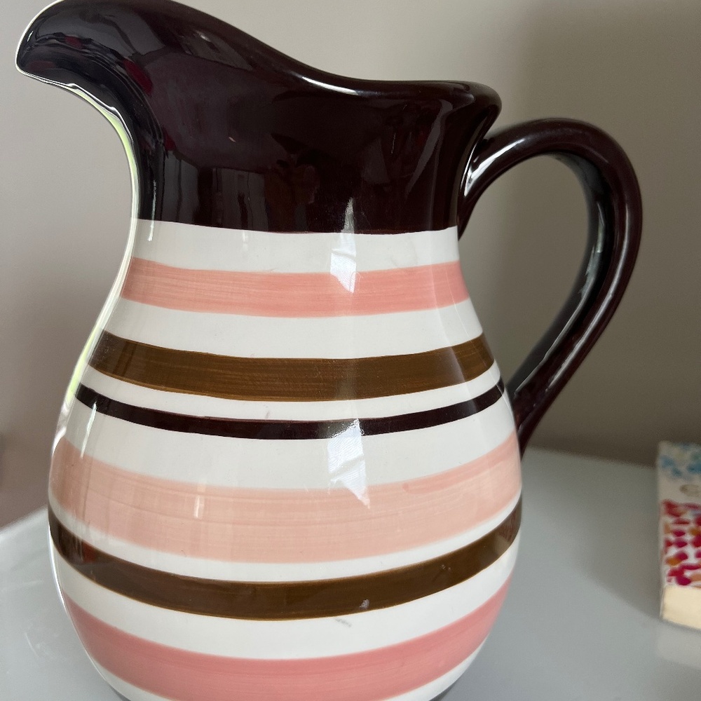 Neapolitan Collection by Plain Jane brown, pink & white striped pitcher
